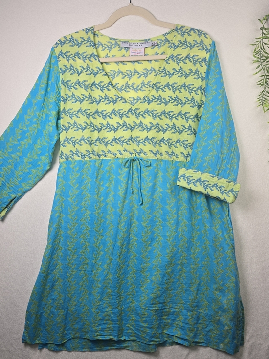 Gretchen Scott Designs Dresses & Skirts - GRETCHEN SCOTT V-NECK TUNIC DRESS AQUA BLUE LIME GREEN  BOHO BEACH WOMENS MED